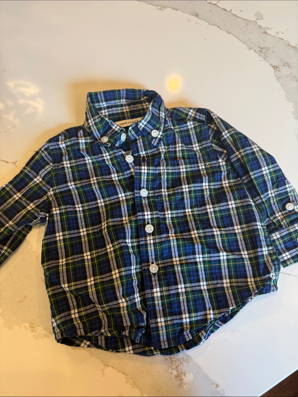 Janie and Jack Plaid Button-Up Shirt - Blue & Green
